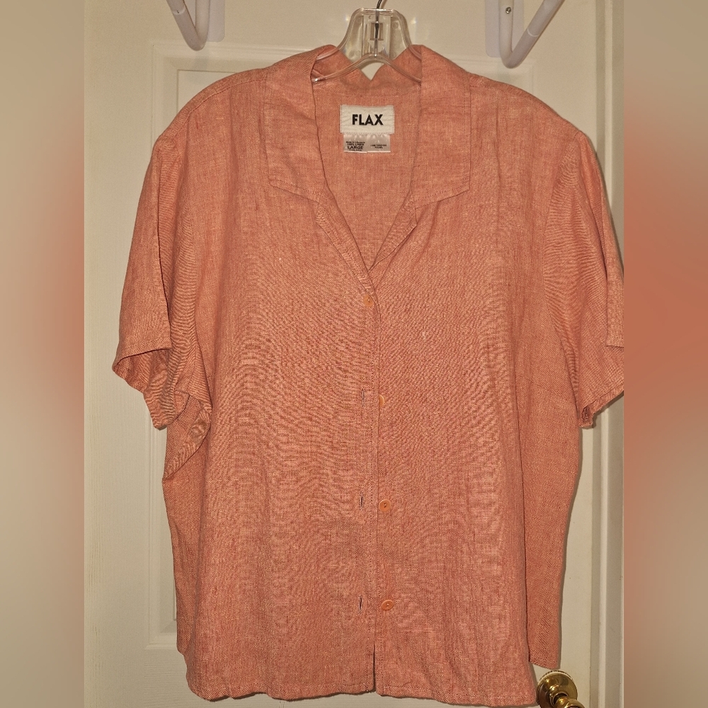 Flax Button Down top Women's Size Large Red Heather color